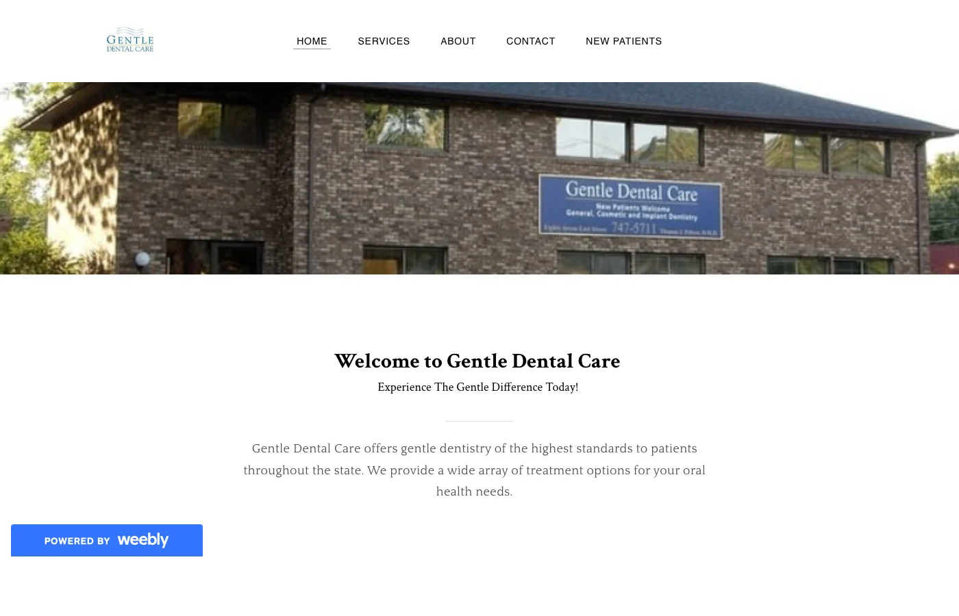 Real dental website before redesign — Weebly free subdomain, outdated 2010s design, no booking, PageSpeed 34